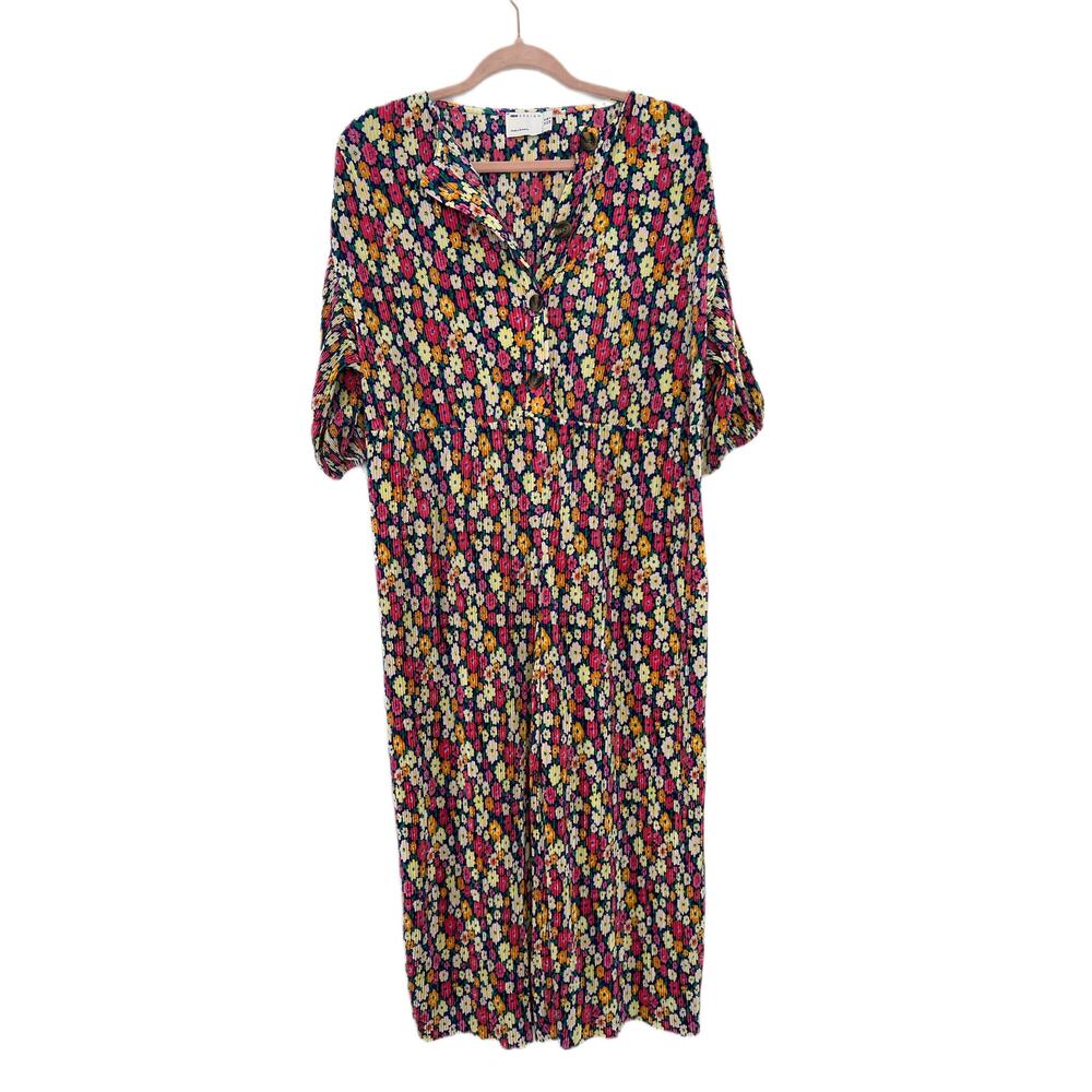 Asos Design Bright Pink Floral Oversized Short Sleeves Plisse Smock Jumpsuit 6